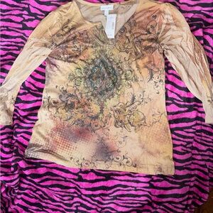 Elegant Beige Patterned Women's Top